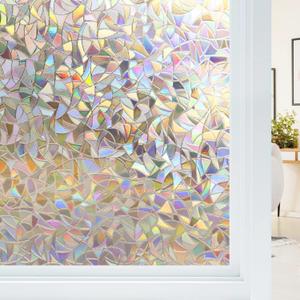 Haton Window Privacy Film, Stained Glass Rainbow Film Decorative Window Clings, Static Cling Sun Blocking Stickers Decals Coverings Tint for Home Heat Control, Non-Adhesive 23.6" x 78.7" (23.6"x78.7", Clear)
