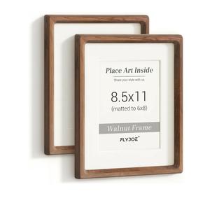 8.5 by 11 Picture Frame Set of 2, USA-Sourced Walnut Wood Photo Frame with Tempered Glass, Handcrafted Rounded Corner 8.5x11 Wooden Frame Matted to 6x8 Photos, Diploma Certificate Document Frame