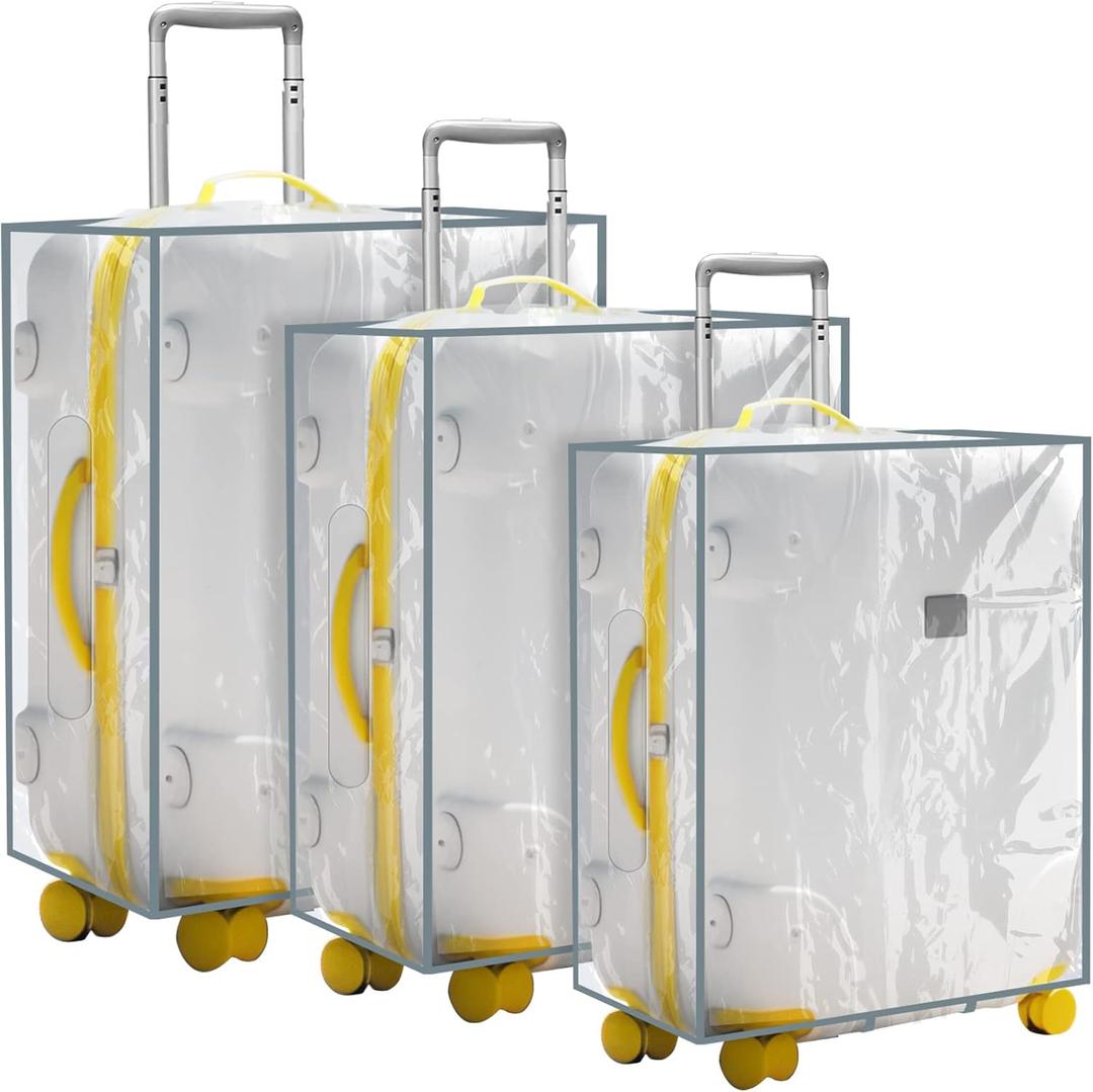 3 Pieces Clear Luggage Cover PVC Suitcase Luggage Protector Waterproof Cover(Gray Border,Left Opening Style)