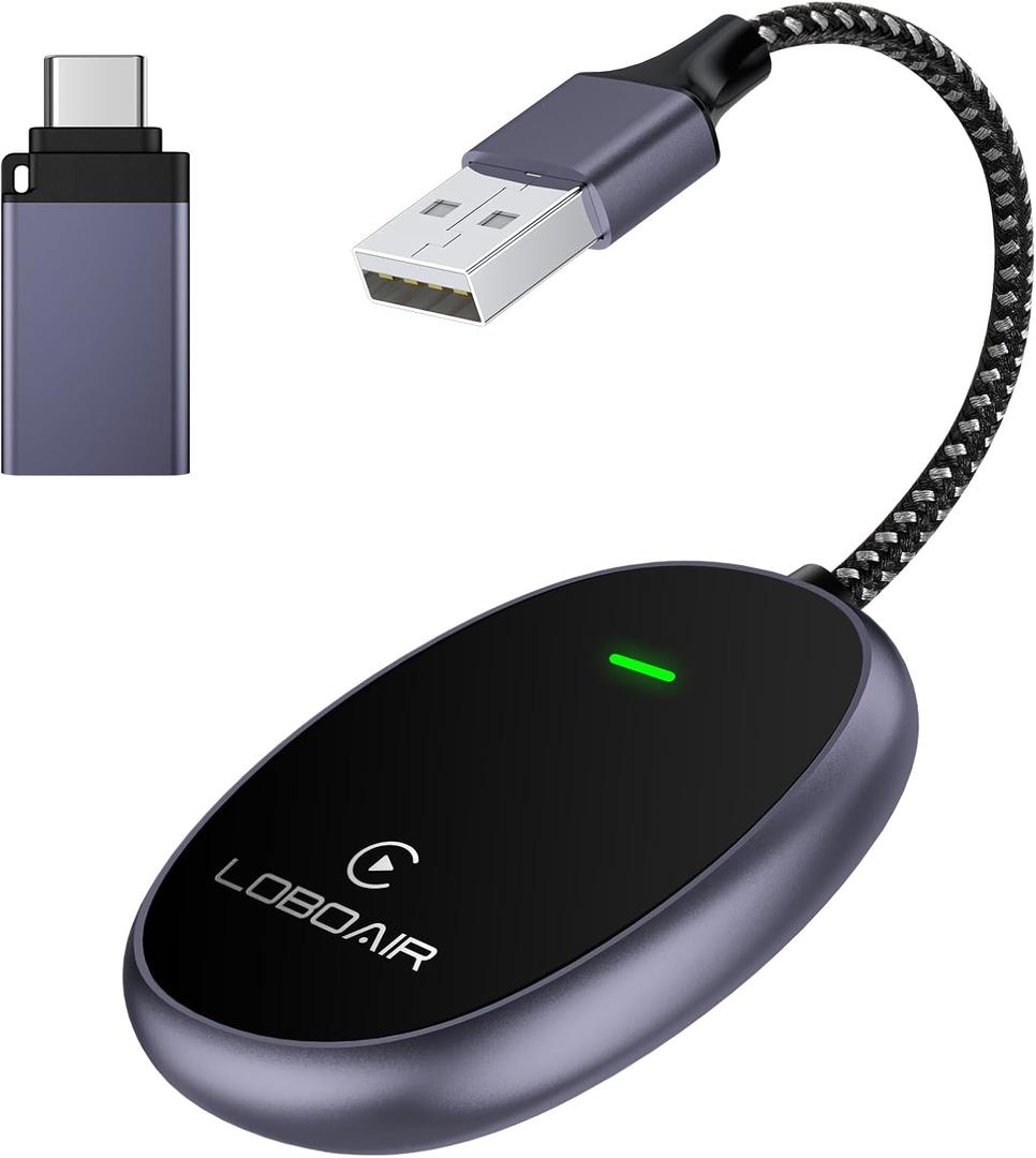 Wireless Carplay Adapter, Plug & Play Adapter for Easy Use and Low Latency, Compatible with iOS 10+ and Wired CarPlay System.