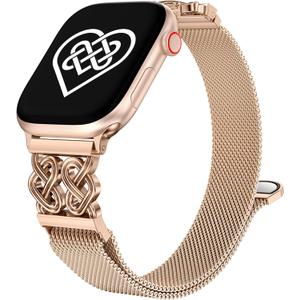 Celtic Knot Metal Band Compatible with Apple Watch Bands for Women 38/40/41/42/44/45/46/49mm Stainless Steel Magnetic Loop Mesh Dressy Strap for iWatch SE Series 10/9/8/7/6/5/4/3/2/1/Ultra(1/2)