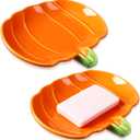 Reallnaive 2 Pcs Ceramic Pumpkin Soap Dishes Cute Elegant Shower Soap Dish Holder Fall Spoon Rest Bathroom and Kitchen Decorative Accessories