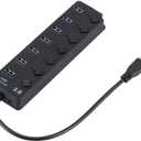 USB 3.0 HUB Splitter 7 Ports with On/Off Switches High Speed 5Gbps Micro Multiple USB Port Expander for PC Computer