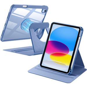 Wenlaty for iPad (A16) 11th Generation Case 11 Inch 2025, for iPad 10th Generation Case 10.9 Inch 2022 with Pencil Holder, 360 Rotating Protective Stand Cover, Detachable Magnetic Back, Bluemist