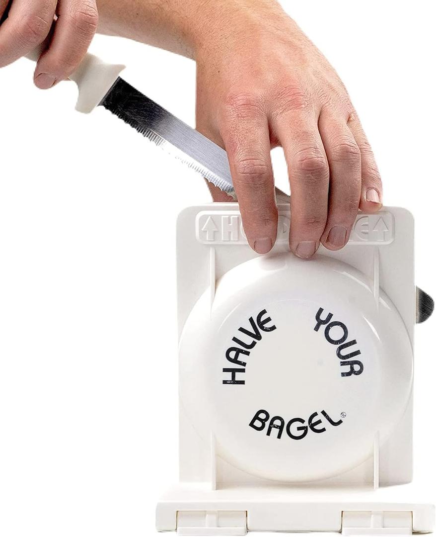 Bagel Slicer, Durable Kitchen Gadgets. Bagel Cutter with Knife for All Bagel Sizes, Dishwasher-Safe Bagel Cutter Slicer for Home, Bakeries, Coffee Shops, & more. (White)