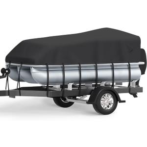 Heavy Duty Pontoon Boat Cover, Upgraded Waterproof 1200D Marine Grade Canvas Cover Fits Pontoon Boat 21ft-24ft with Motor Cover, Black