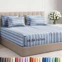 Extra Deep Split King Sheet Set - 7 Piece Breathable and Cooling Sheets - Hotel Luxury Bedding for Women, Men, Kids & Teens - Secure Fit - Soft and Wrinkle Free with Extra Deep Pockets - Blue Stripes