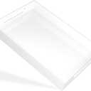 White Tray 1612" with Cut Handles - Spill Proof Decorative Tray is an Ideal Countertop Organizer for Living Rooms, Ottoman Coffee Tables, Offices, Kitchens & Serving Guests