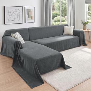 CAPALOCA Sectional Couch Covers 2 Pieces, Chenille L Shaped Couch Cover Blanket for Sectional Sofa with Herringbone Pattern Washable Sofa Slipcovers (XXX-Large: 71" x 118" + 91" x 134", Dark Gray)