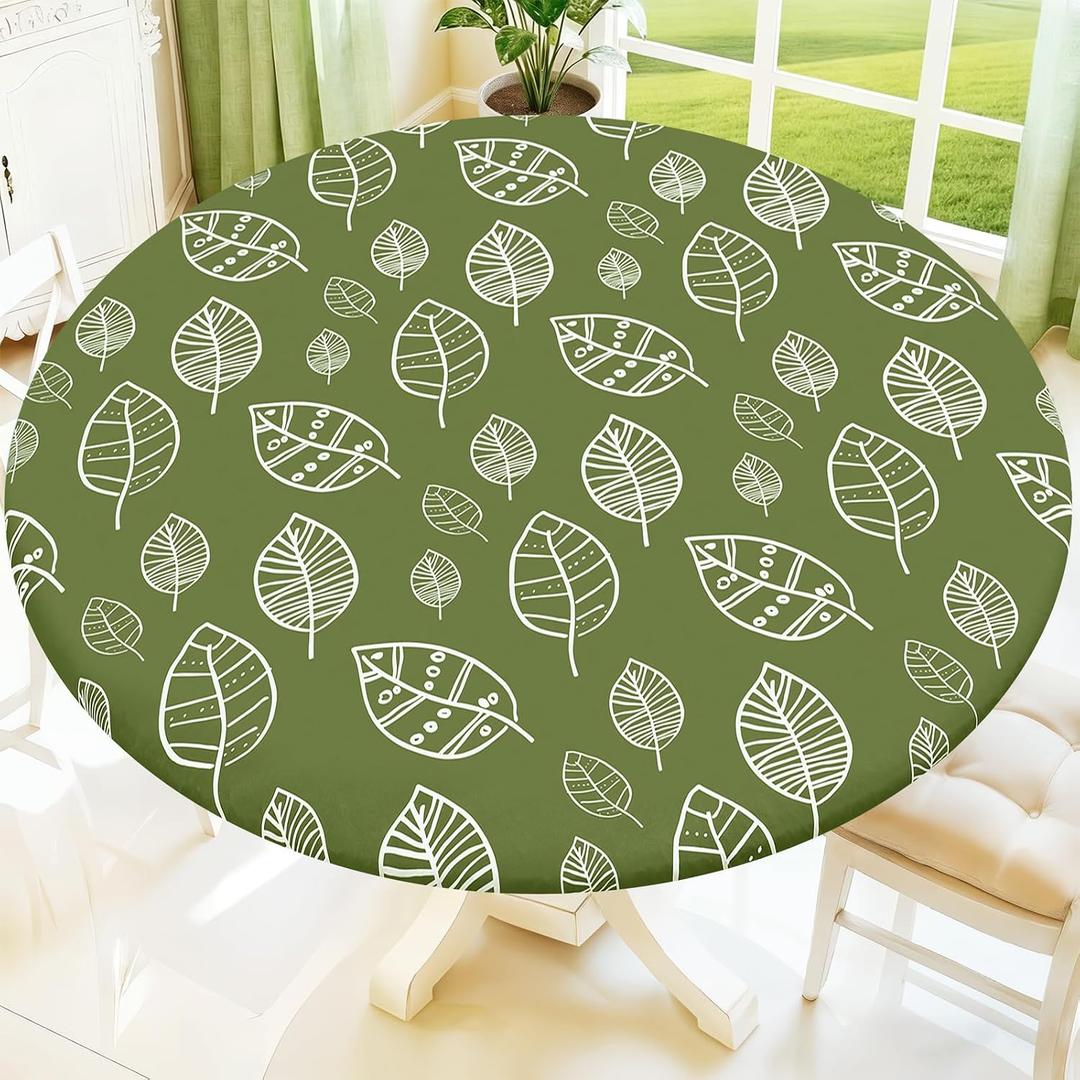 Moosfor Printed Spandex Round Tablecloth Fitted Table Cloth for 36-44 Table, For Up to 36"-44" Round