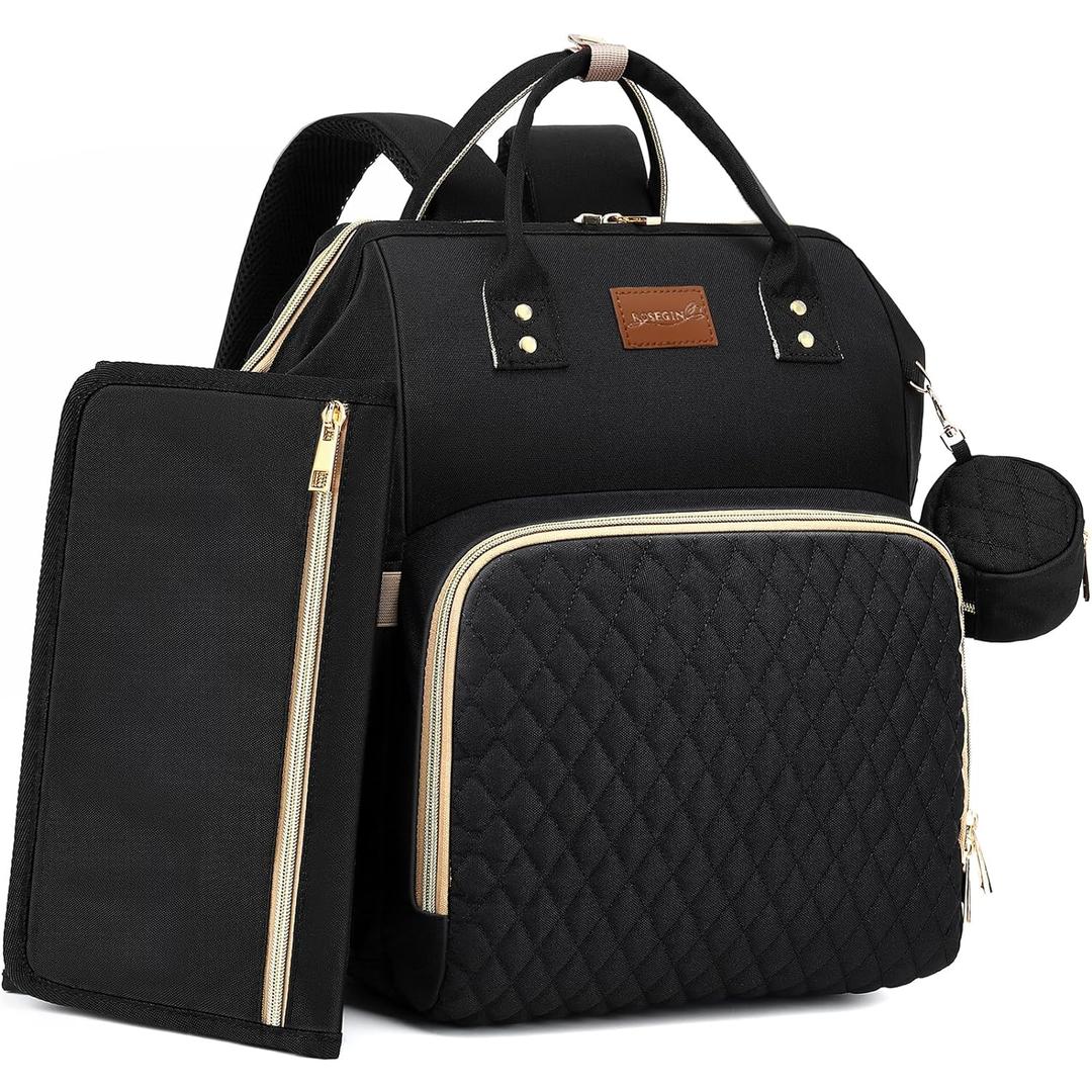Diaper Bag Backpack with Changing Pad Pacifier Case, Baby Bag for Boy Girl Toddler - Large,Stylish, Waterproof Travel Quilted Diaper Bag for Mom - Baby Shower Gifts, Black