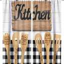 Rustic Kitchen Curtains Farmhouse Country Buffalo Plaid Wooden Plank Funny Quotes Black White Vintage for Home Kitchen Livingroom Coffee Room Window Curtain Drapes 2 Panels 42x45 Inch