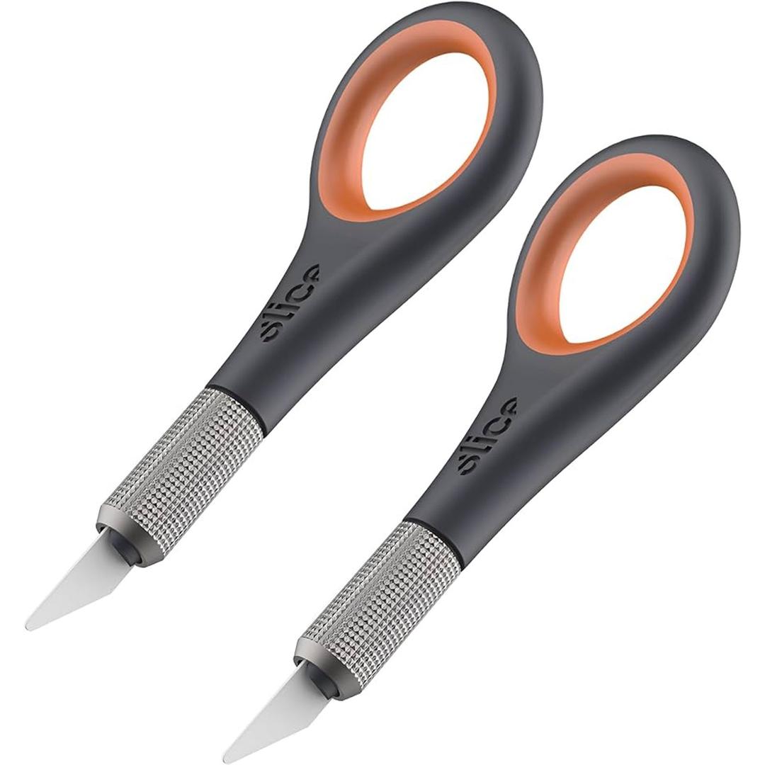 Slice Precision Knife | Finger Grip for Precision and Control | Safe Ceramic Blade Lasting 11x Longer than Metal | 2 Pack