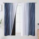 Estelar Textiler Rod Pocket Navy Blue and Greyish White Blackout Curtains for Living Room, Light Blocking Window Curtains, Thermal Insulated Room Darkening Drapes for Bedroom, 42x63 Inch, 2 Panels