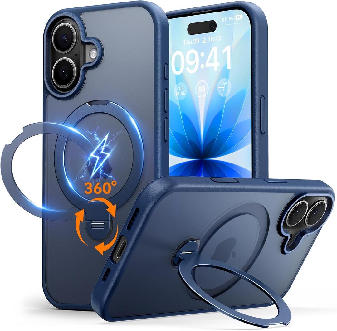 for iPhone 17 Case: with 360 Spin Magnetic Stand, Camera Control Button, Fit for MagSafe, Military Drop Protection, Protective Slim Phone Cover for iPhone17 with Ring Kickstand, 6.3", Blue