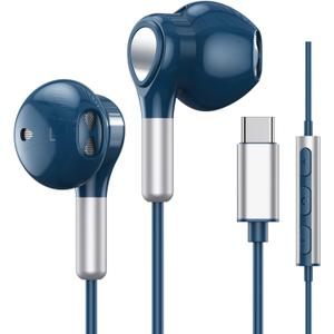 USB C Headphones for Samsung Galaxy S24 S23 Ultra S22 S21 FE S20 A54 A53 USB C Earphones with Mic Volume Control Wired Earbuds USB Type C Headphones for iPhone 16 15 Pro Max Plus iPad Pro Pixel 8 7 6a (Blue)