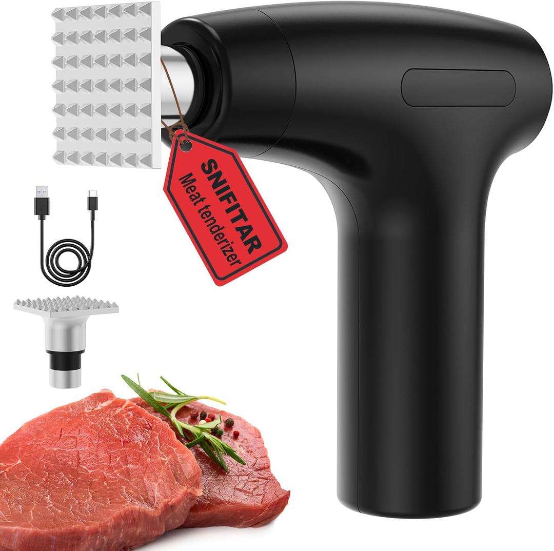 Electric Meat Tenderizer Tool - Meat Mallet 5 Adjustable Speeds, Auto Pressure Sensing, Stainless Steel Detachable Head, 1200mAh Battery for Beef Steak Chicken Pork Kitchen Use (Black)