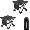 2 Pcs Lightweight Folding Camping Stool, 14 Inches, Black | Camping Chair Seats, Side Pocket, Carry Bag, Outdoor Hiking, Fishing, Picnic, Beach, Lawn Party, 14.17" x 14.17" x 11.8"
