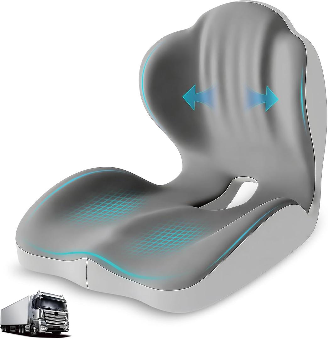 Seat Cushion with Lumbar Support Pillow for Truck Driver, Memory Foam Chair Cushion for Tailbone Pressure Relief & Long Driving, L-Shaped Ergonomic Non-Slip Seat Cushions for Car, Truck, Desk, Chairs