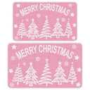 Dunzy 2 Pcs Pink Merry Christmas Rugs and Mats Set, Pink Christmas Rugs Doormat Decorations for Bathroom Washable Non Slip Welcome Floor Mat for Winter Holiday Xmas Home Kitchen Carpet Decorations