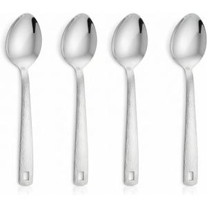 4 Pack Stainless Steel Serving Spoons, 12 Inch Large Buffet Serving Utensils, Heavy Duty 18/8 Metal Spoons with Textured Handle, Dishwasher Safe for Catering, Party, Kitchen