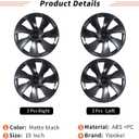 Tesla Model Y Wheel Covers 19 Inch 2020-2024 Uberturbine Tesla Model Y Uberturbine Hubcaps Left-Right Aero Symmetry, Matte Black, Wind Drag Reduction Model Y Accessories with Tire Repair Kit (4 Pack)