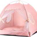 Dog Tent Indoor Cat House Pink Puppy Bed Portable Pet Teepe Princess Dog Camping Tent Outdoor Kitten Houses Cute Bunny Nest Girl Kitty Cave, Large (19.7" x 19.7" x 17.7")