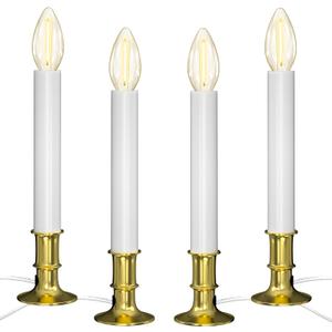 SUNSGNE Christmas Electric Window Candle Lights with Auto Sensor, Dusk to Dawn Candle Lamps with Gold Plated Base, 9'' Plug in Candle Lights with 0.6W LED E12 Bulbs for Window Table Decor, 4 Pack