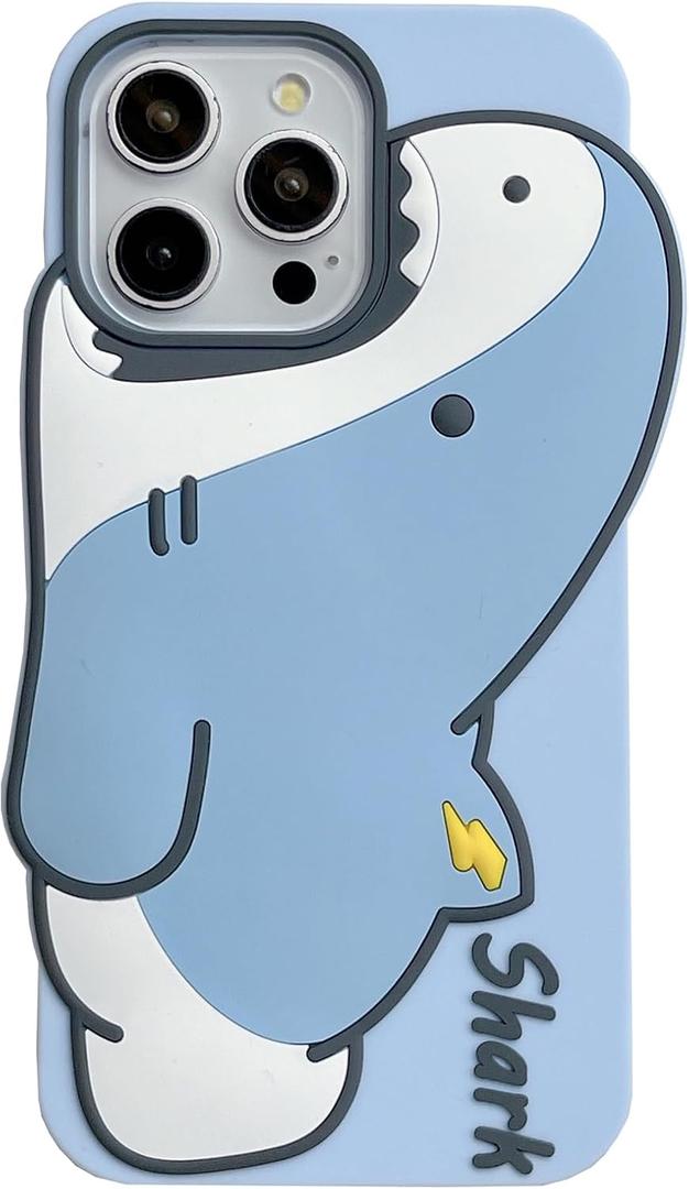 Cute Silicone Case for iPhone 16 6.1''Cool Fun 3D Cartoon Blue Shark Kawaii Phone Case Soft Rubber Bumper Funny Cover for iPhone 16