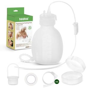 haakaa Supplemental Feeding Tube & Pouch Set, Baby Supplemental Nursing System, SNS Breastfeeding System, Food Grade Silicone, New Upgraded Design with Dual Tube Flow Control