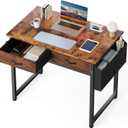 DUMOS 32" Home Office Computer Desk with Drawers, Small Gaming Writing Study Table with Storage Side Bag, Headphone Hook and Adjustable Feet for Bedroom Rustic Brown