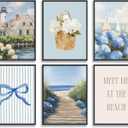 6 Pcs Coastal Granddaughter Canvas Wall Art Blue Hydrangeas Prints Posters Blue Flower Floral Wall Decor Beachy Seaside Landscape Paintings Aesthetic Preppy for Apartment Dorm Bedroom 8x10in Unframed