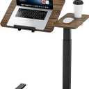 Ywin Medical Adjustable Tilt Overbed Bedside Table with Wheels, Swivel Portable Tray Table (27.6" W x 15.8" D), Small Standing Desk for Bedroom, Hospital, Couch, Office Use, Black Walnut