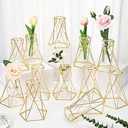 Dandat 12 Pcs Gold Geometric Vase for Centerpieces Glass Vase with Metal Stand Hydroponic Plant Flower Vase Modern Vase for Wedding Home Office Centerpiece Decor (6.3 Inch)