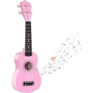 21 Inch Wooden Kids Toddler Child Children Acoustic Guitar Musical Instruments Ideal for 3-9 Year Old Boys Girls Gifts (Pink)