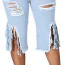BestGirl Women's Ripped-Denim Hole Washed Distressed Mid Rise Stretchy Short Jeans (Large, B Light Blue1)