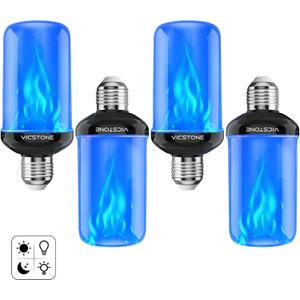 Vicstone Dusk to Dawn LED Flame Light Bulbs Outdoor, 4 Modes Flickering Light Bulbs with Upside Down Effect, E26 Fire Bulb for Halloween Christmas Party Patio Porch Home Indoor Decorations - 4 Blue