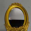 Vintage Oval Makeup Mirror, Adorned with an Ornate Gold Floral Frame, Decorative Dressing Mirror (9.8x6.5inch) (Gold)