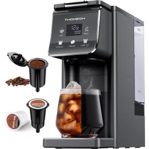 K Cup Coffee Maker With Bold Setting, Single Serve Hot & Iced Coffee Maker for K-Cup and Grounds, 52oz Removable Water Tank, 6 to14oz Brew Sizes, Pod Coffee Machine With Reusable Filter, Gray