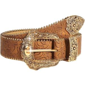 Brown Western Belt for Women Cowgirl Country Leather Belt for Jeans Pants (Brown)