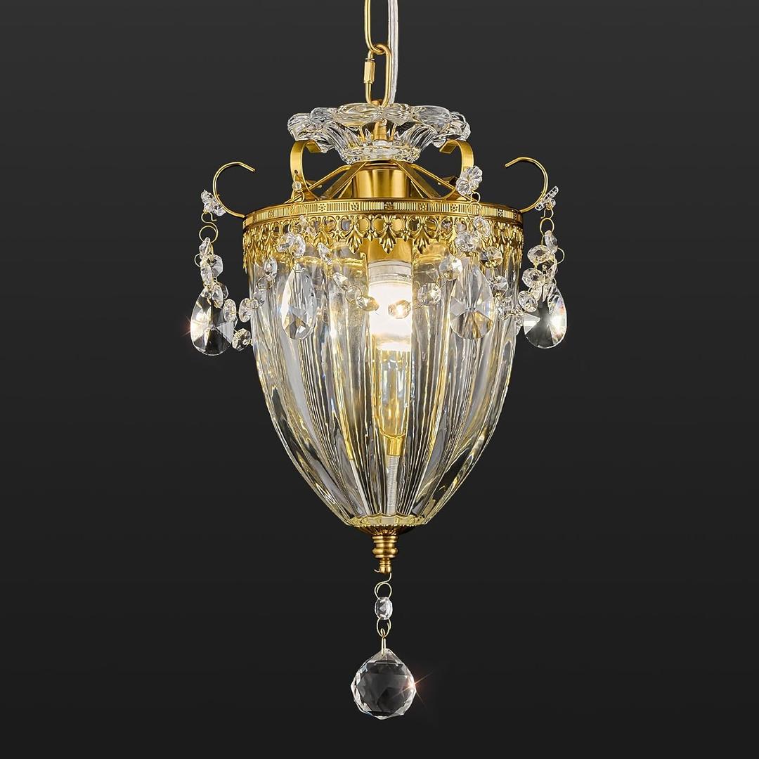 Modern Chandelier, Gold Chandelier Crystal Pendant Lights Small Chandelier Light Fixture, Crystal Chandeliers for Living Room Dining Room Kitchen Entryway (1 Pack)