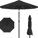 Kingdura 10FT Outdoor Patio Umbrella with Solar Lights, Market Table Umbrella with Push Button Tilt & Crank, 8 Sturdy Ribs, 32 LED Lights, UV Protection for Garden Lawn Deck Backyard Pool (Black)