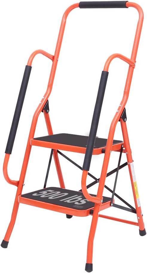 LUISLADDERS 2 Step Ladder, Folding Step Stool with Handrails, Step Ladder 2 Step Folding 500lbs with Widened Anti-Slip Pedal, Multi-use for Home Kitchen Office