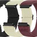 Compatible with 16mm 18mm 19mm 20mm 22mm 24mm Watch Bands Quick Release Replacement Wristband,Adjustable Stretchy Nylon Solo Loop Straps Fabric Braided Sport Elastic Bands for Men Women (Black+Beige+Wine Red)