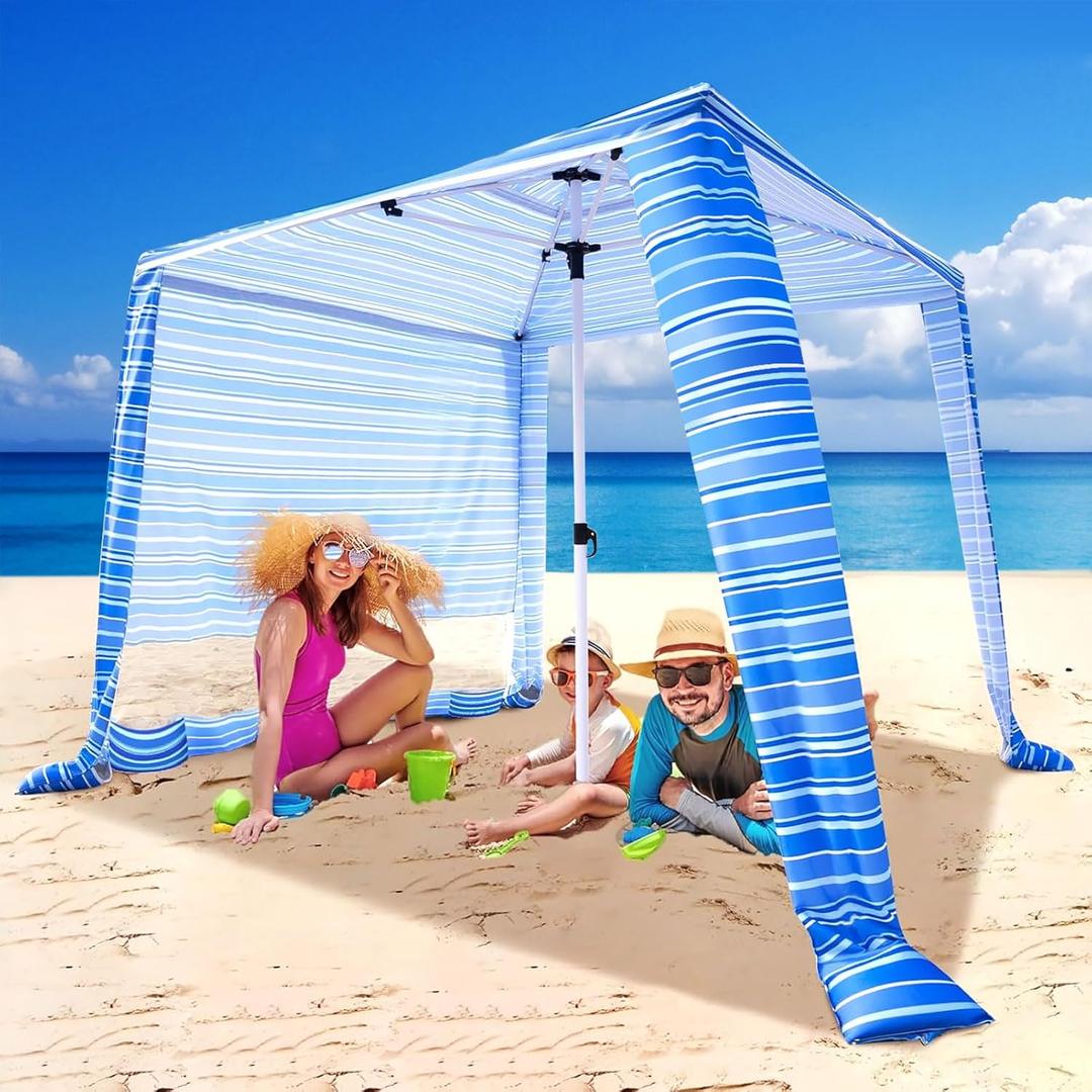 Beach Cabana - 6.2x6.2 UPF 50+ Sun Shade, Easy Setup & Portable, Waterproof Canopy with Sand Pockets, Side Wall & Beach Umbrella Tent Design - Perfect for Family Trips, Picnics & Camping