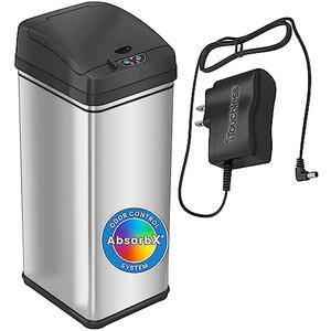 iTouchless 13 Gallon Kitchen Trash Can with Lid and Odor Filter, AC Adapter Included, Motion Sensor Stainless Steel Rectangular Garbage Bin for Home Office Work Bedroom Living Room Slim Wastebasket