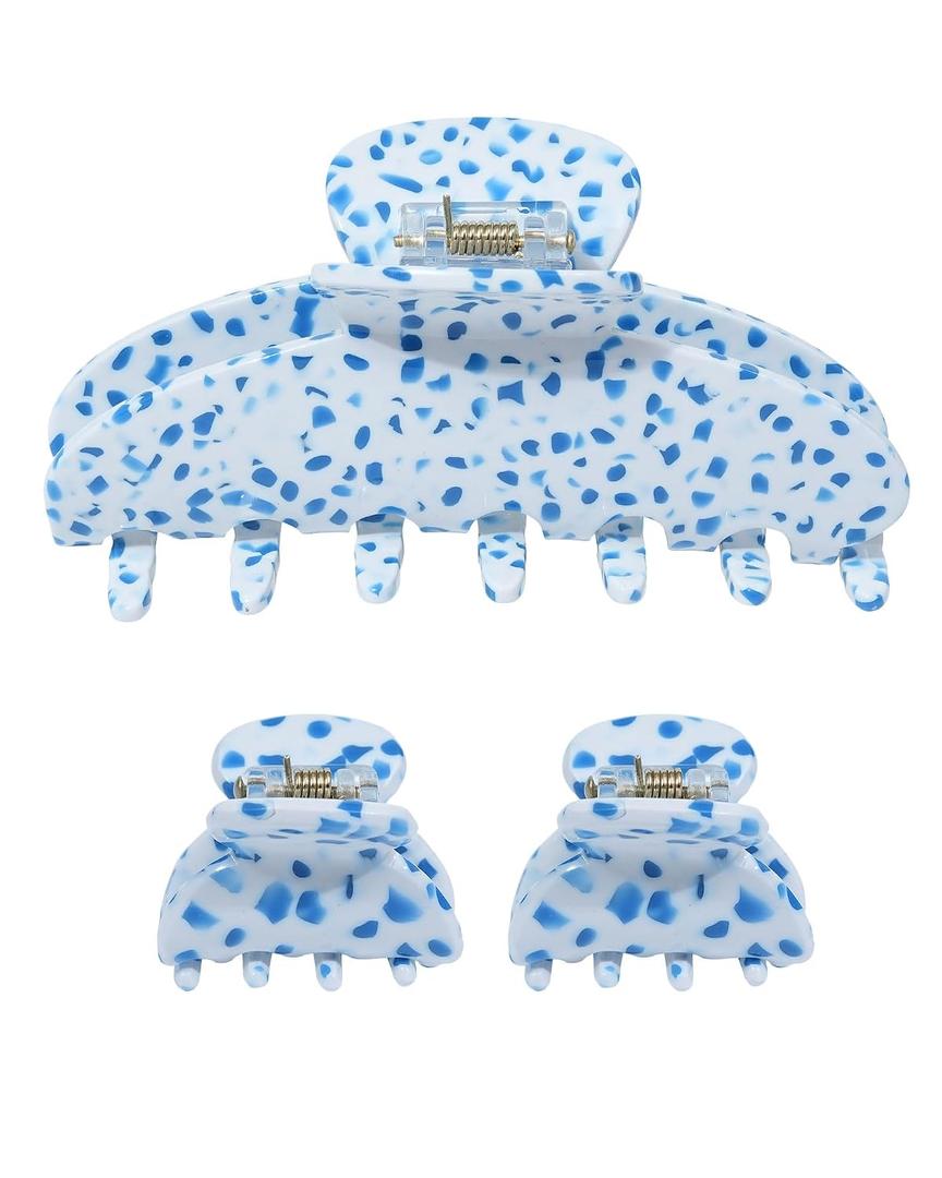 Acetate Hair Claw Clips for Women 3.9 Inch Large French Banana Clip and 2 PCS Small No-Slip Claw Clips for Thick or Thin HairBlue+White