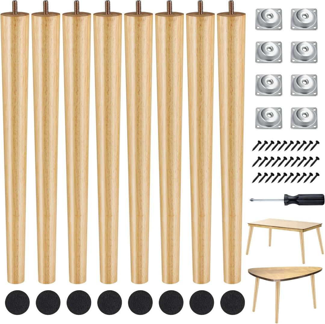 TURSTIN 8 Pieces 16 Inches Table Legs Wood Furniture Legs Tapered Round Replacement Desk Chair Legs Mid Century Furniture Legs for Coffee Table Dresser Night Stand (Wood)