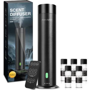 Waterless Scent Diffuser Starter Kit - 1000 Sq Ft Coverage, Hotel Scent Diffuser, Essential Oil Diffuser Large Room, Included 5 Scent Oils, Remote Control, Black, 11.30In