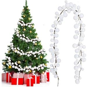Dingion Christmas Ball Garland 6 ft White Glitter Ball Ornaments Christmas Tree Garland Shatterproof Ornament Bulb for Xmas Tree Fireplace Mantel Staircase Indoor Outdoor Holiday Party Decorations